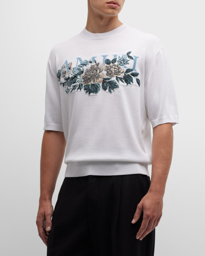 Shop Amiri Men's Embroidered Floral Logo T-shirt In White