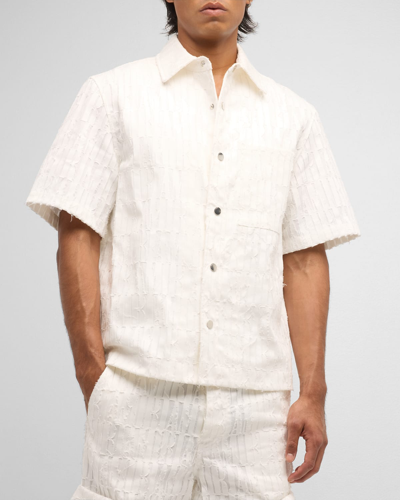 Shop Amiri Men's Burnout Logo Snap-front Shirt In White