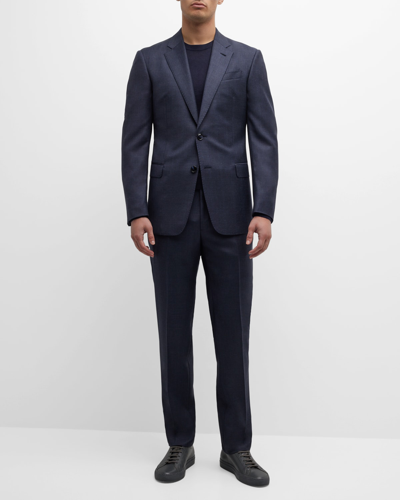 Shop Giorgio Armani Men's Tonal Plaid Wool Suit In Dark Blue