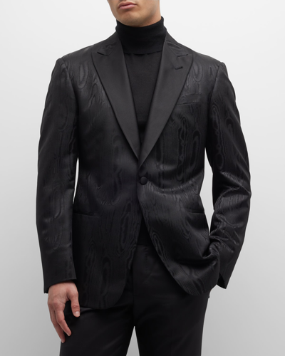 Shop Giorgio Armani Men's Jacquard Dinner Jacket In Solid Black