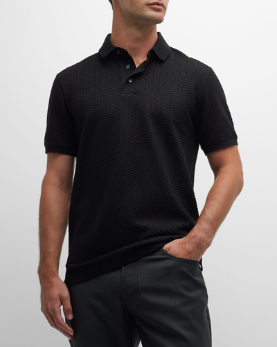 Shop Emporio Armani Men's Zigzag Cotton Polo Shirt In Black