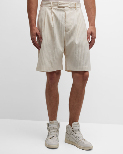 Shop Amiri Men's Vertical Pleated Shorts In White
