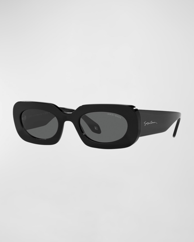 Shop Giorgio Armani Logo Acetate Rectangle Sunglasses In Black