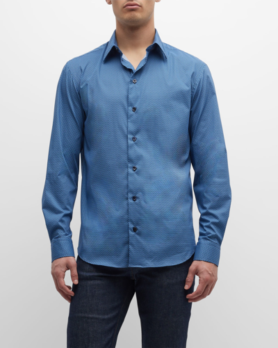 Shop Emporio Armani Men's Micro-print Stretch Sport Shirt In Solid Medium Blue