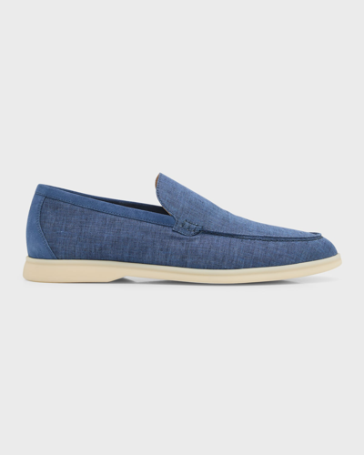 Shop Loro Piana Men's Summer Walk Linen Loafers In Blue Still Water