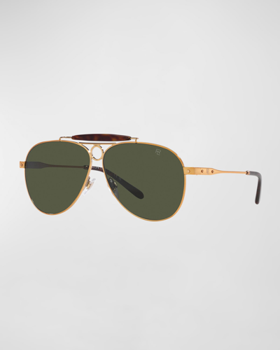 Shop Lauren Ralph Lauren Rl Logo Metal Aviator Sunglasses In Light Brown