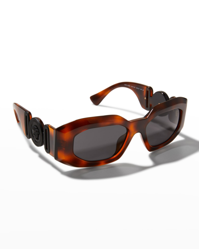 Shop Versace Medusa Oval Plastic Sunglasses In Crystal Grey