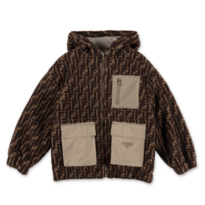 Shop Fendi Kids Teddy Bear Hooded Jacket In Brown