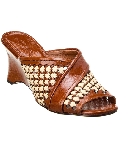 Shop Tory Burch Woven Raffia & Leather Wedge Sandal In Brown