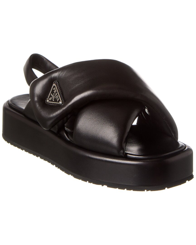 Shop Prada Logo Padded Leather Sandal In Black