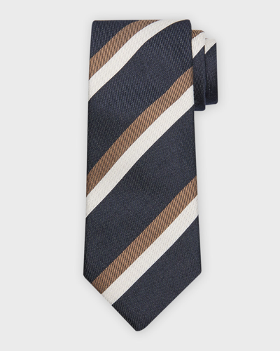 Shop Brunello Cucinelli Men's Double Stripe Tie In Navy/camel