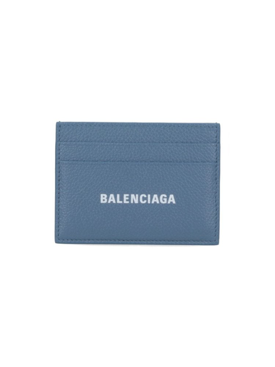 Shop Balenciaga Logo Printed Cash Card Holder In Blue