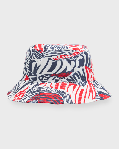 Shop Moncler Men's Wavy-print Bucket Hat In Navy
