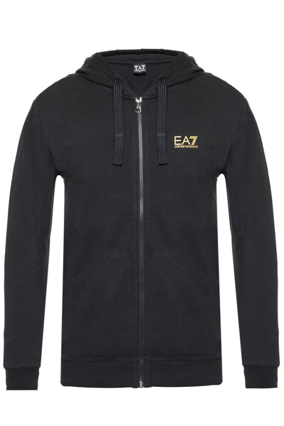 Shop Ea7 Emporio Armani Logo Printed Zipped Hoodie In Black