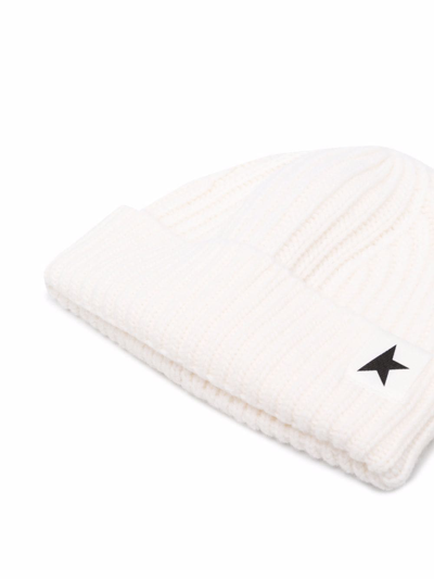 Shop Golden Goose Logo Wool Beanie Hat In White