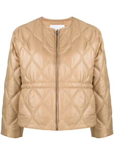 Shop Ganni Recycled Nylon Quilted Jacket In Beige