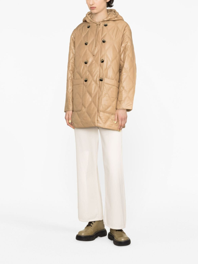 Shop Ganni Quilted Recycled Nylon Jacket In Beige