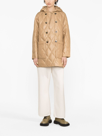 Shop Ganni Quilted Recycled Nylon Jacket In Beige