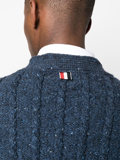 Shop Thom Browne 4-bar Cable Knit Wool Cardigan In Blue
