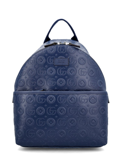 Shop Gucci Kids Logo Embossed Zip In Blue