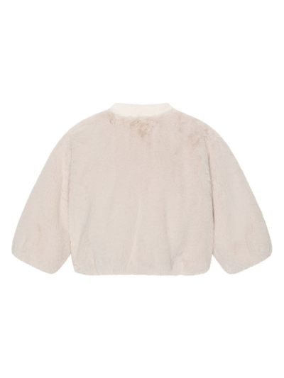 Dolce & Gabbana Logo-patch Faux-fur Jacket In Neutrals