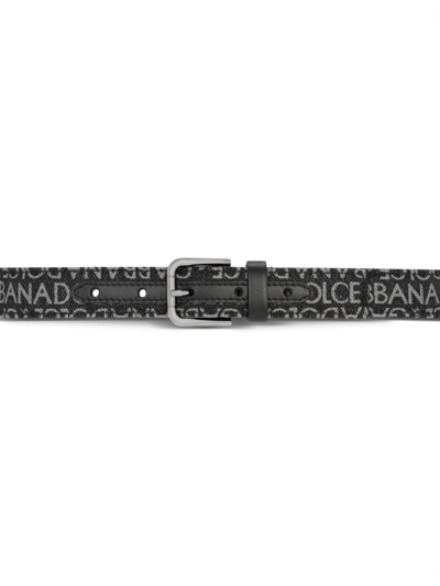 Dolce & Gabbana Logo-print Leather Belt In Black