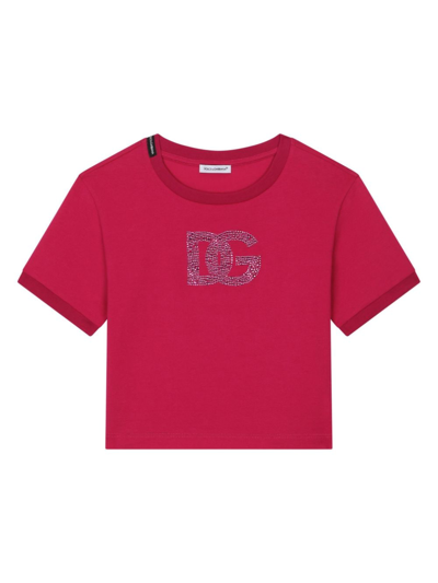 Shop Dolce & Gabbana Rhinestone-logo Cotton T-shirt In Red