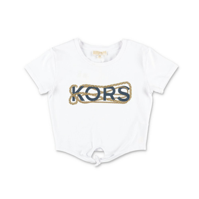 Shop Michael Kors Kids Logo Printed Cropped T In White