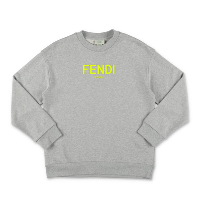 Shop Fendi Kids Logo Printed Crewneck Sweatshirt In Grey