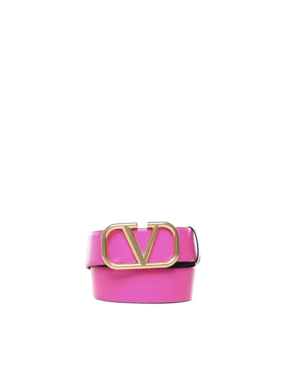 Shop Valentino Vlogo Plaque Reversible Belt In Pink