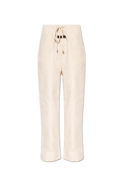 Shop Essentials Fear Of God  Logo Patch Drawstring Trousers In Beige