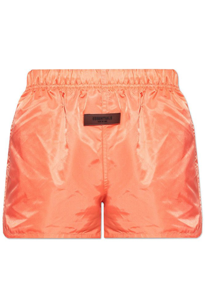Shop Essentials Fear Of God  Logo Patch Shorts In Orange
