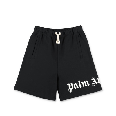 Shop Palm Angels Kids Logo Printed Drawstring Shorts In Black