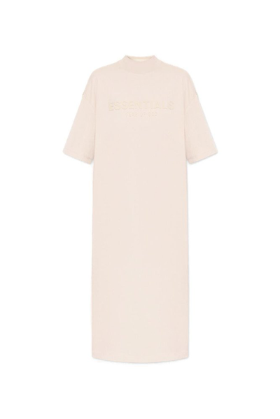 Shop Essentials Fear Of God  Logo Embossed Mini Dress In Beige