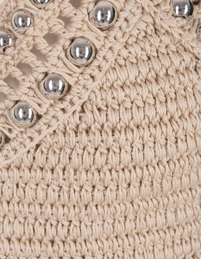 Shop Rabanne Paco  Beige Crochet Top With Pearls In Brown