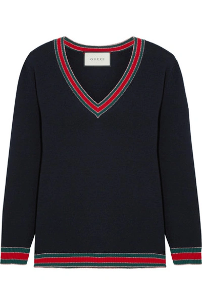 Shop Gucci Stripe-trimmed Wool Sweater