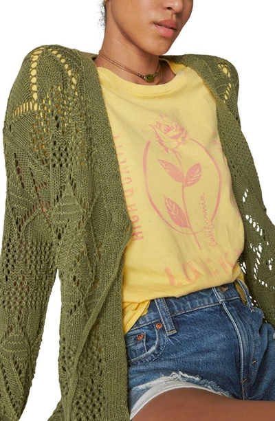 Shop Lucky Brand Open Stitch Tie Front Cotton Cardigan In Four Leaf Clover Acid Wash