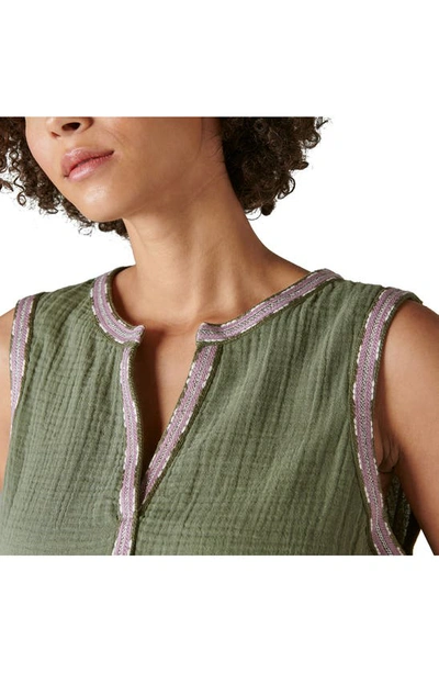 Shop Lucky Brand Embroidered Trim Cotton Dress In Four Leaf Clover