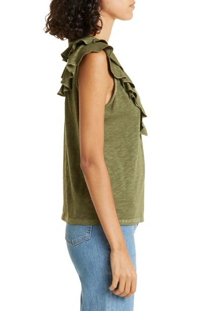 Shop Veronica Beard Ellerie Ruffle Neck Pima Cotton Knit Top In Bright Army