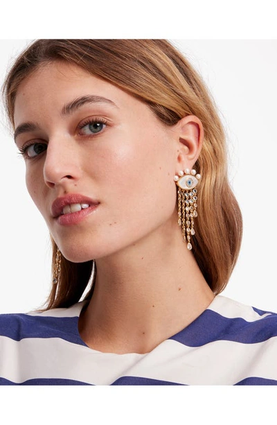 Shop Kate Spade All Seeing Statement Fringe Drop Earrings In Cream Multi