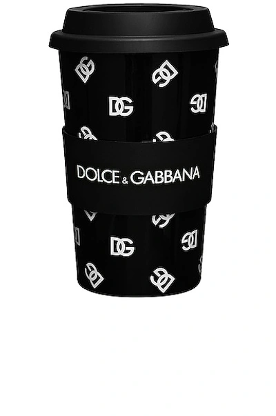 Dolce & Gabbana Casa Ceramic Dg Logo Travel Cup In Black & White