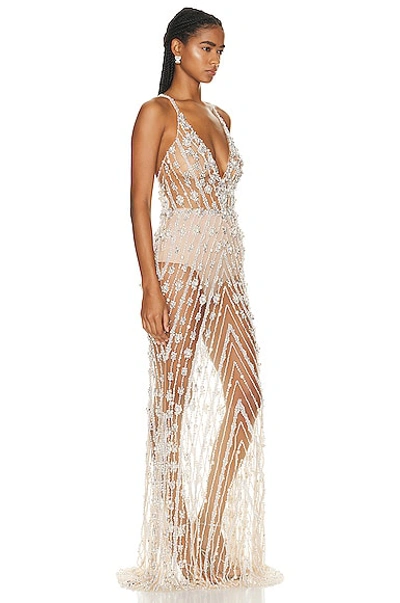 Shop Patbo Hand Beaded Pearl & Crystal Gown In Nude