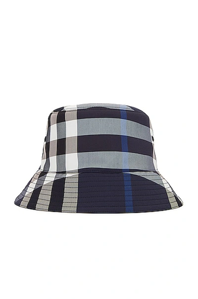 Shop Burberry Check Bucket Hat In Dark Charcoal Blue
