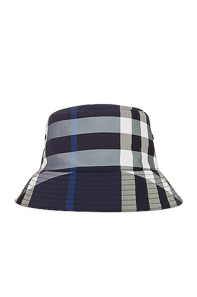 Shop Burberry Check Bucket Hat In Dark Charcoal Blue