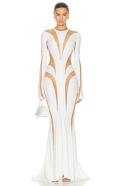 Shop Mugler Spiral Illusion Long Dress In White & Nude 01