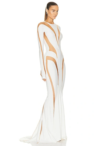Shop Mugler Spiral Illusion Long Dress In White & Nude 01