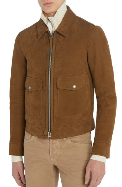 Shop Tom Ford Nubuck Leather Blouson Jacket In Cigar