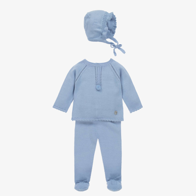 Shop Artesania Granlei Blue Knitted Babysuit & Hat Set