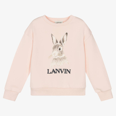 Shop Lanvin Girls Pink Cotton Bunny Sweater