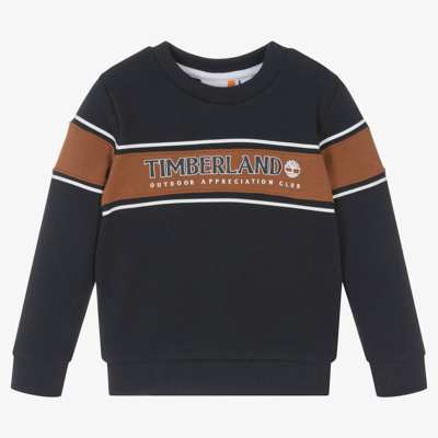 Timberland Boys Navy Blue Cotton Sweatshirt In Blue
